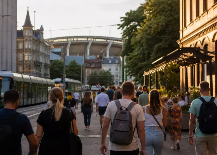 Budgetresenärer i centrala Göteborg under en evenemangsvecka i augusti